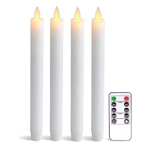 Eldnacele Flameless Taper Candles with Remote Timer, Moving Wick LED Window Candles Battery Operated Real Wax Candlesticks for Christmas Dinner Party Home Decoration 4 Pack(White)