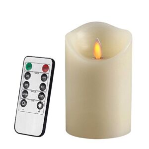 AIR ZUKER Flameless Candles Battery Operated Pillar LED Candle, Real Wax & Dancing Flame Motion Candle with Timer and 10-Key Remote, Use AAA Batteries[not-Included], 3.25 X 5-Inch, Ivory