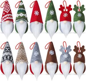 12 Pack Gnome Christmas Ornaments, Gnomes for Christmas Tree Decorations, Handmade Swedish Tomte Plush Gnomes for Xmas, Scandinavian Santa Elf Hanging Home Table Decor