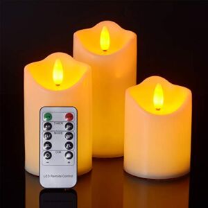 Flameless Pillar Candles with Timer Remote, PChero Battery Operated Electric Unscented LED Candles with Realistic 3D Dancing Flames for Wedding Party Table Centerpieces Home Decor – 4″ 5″ 6″ Set of 3