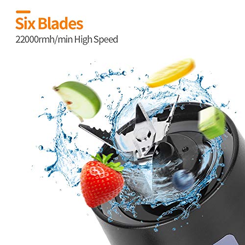 Portable Blender, Ksera Smoothie Juicer Cup, Mini Personal Blender for Smoothies and Shakes- Six Blades in 3D, 380ml, 13oz USB Rechargeable Home Travel Blender Handheld Fruit Juicer (Black) | The Storepaperoomates Retail Market - Fast Affordable Shopping