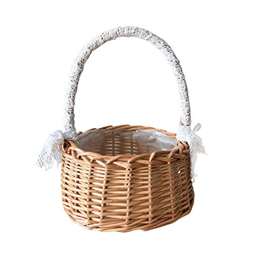 Wicker Rattan Flower Basket, Willow Handwoven Basket with Handle and Plastic Insert, Easter Eggs Candy Basket Wedding Flower Girl Baskets for Home Garden Decor | The Storepaperoomates Retail Market - Fast Affordable Shopping