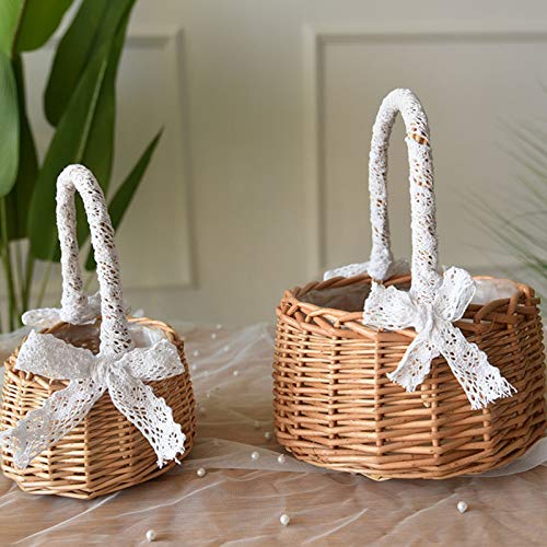 Wicker Rattan Flower Basket, Willow Handwoven Basket with Handle and Plastic Insert, Easter Eggs Candy Basket Wedding Flower Girl Baskets for Home Garden Decor | The Storepaperoomates Retail Market - Fast Affordable Shopping