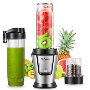 Personal Blender with 2 x 20oz Travel Bottle and Coffee/Spices Jar, Portable Smoothie Blender and Coffee Grinder in One , 500W Single Serve Blender for Shakes and Smoothies, BPA free, by Yabano