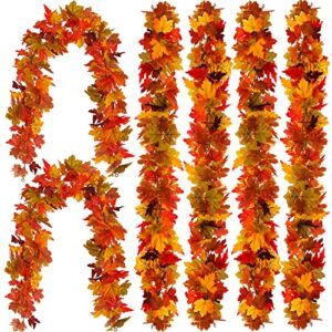 6PCS Fall Maple Leaves Garland, Party Joy 5.6Ft Artificial Maple Leaf Autumn Garland Hanging Fall Vines Table Decorations for Thanksgiving Garland Front Door Decorations Fall Decor