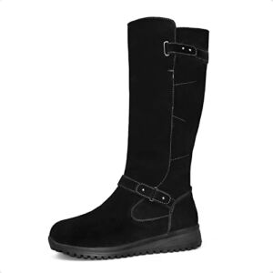 Comfy Moda Winter Boots for Women Waterproof Snow, Tall Boots for Women, Leslie, Suede Leather, Black, Size 8