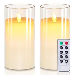 5plots 3″ x 6″ Ivory Flickering Flameless Candles with Clear Shell, Unbreakable Glass Battery Operated Plexiglass LED Pillar Radiance Candles with Remote Control and Timer