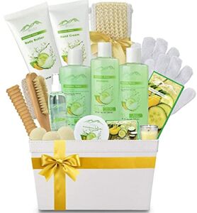 Spa Gift Baskets And Beauty Gift Basket – Melon Cucumber Spa Kit Bed Bath and Body Gift Baskets for Women & Men! Relaxing Bath Gift Set Bubble Bath Basket Body Lotion Gift Set for Holiday Gift Baskets!