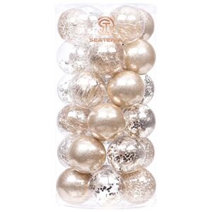 Sea Team 60mm/2.36″ Shatterproof Clear Plastic Christmas Ball Ornaments Decorative Xmas Balls Baubles Set with Stuffed Delicate Decorations (30 Counts, Champagne)