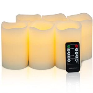 Flickering Flameless Candles Battery Operated Real Wax Pillar Candles H-BLOSSOM LED Candles with 10 Key Remote Control Cycling Timer Set of 6 (3″ x 5″ Remote)