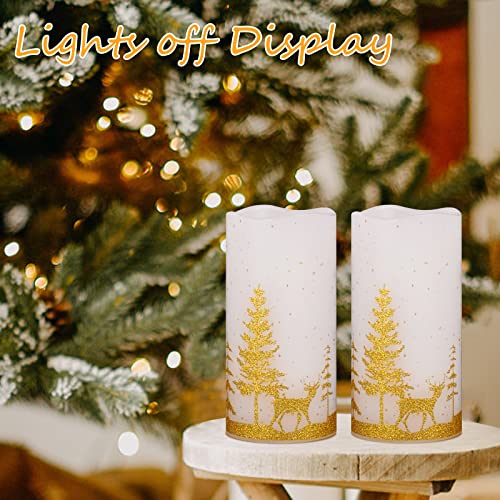 Skairipa Christmas LED Flameless Candles Flickering: Battery Operated Wax Candles with Timer Remote, Realistic Pillar Candles with Xmas Tree Deer Decal for Home Decorations Christmas Gifts (Gold) | The Storepaperoomates Retail Market - Fast Affordable Shopping