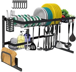 Dish Drying Rack Over The Sink , Adjustable（33.5-40.5in）Large Dish Rack Drainer for Kitchen Organization Storage Space Saver Shelf Holder with 7 Utility Hooks Dish Rack Over Sink【Fit Sink 32″- 39″ L】