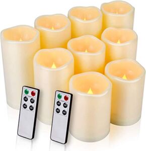 Enido Flameless Candles, LED Candles Outdoor Candles Waterproof Candles(D: 3″ x H: 4″ 5″ 6″) Battery Operated Candles Plastic Pack of 9 Flameless Pillar Candles