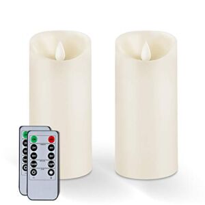 5plots 6″ x 3″ Flickering Flameless Candles – Battery Operated Wax LED Candles – Amber Yellow Light with Remote and Timers – Moving Wick Dancing Flame – Set of 2, Ivory, for Home Decor, Candle Sconces