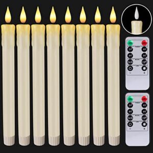 8 Pack Flameless Taper Candles Christmas Decorations LED Candle Battery Operated Candle Real Wax Christmas Window Candles 3D Wick Flickering Flameless Candles Light 2 Remote & Control Timer (Ivory)
