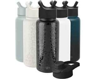 Simple Modern Water Bottle with Straw and Chug Lid Vacuum Insulated Stainless Steel Metal Thermos Bottles | Reusable Leak Proof BPA-Free Flask for Sports Gym | Summit Collection | 32oz, Black Leopard