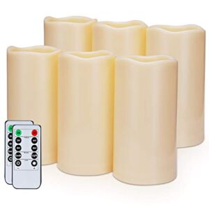 Amagic 3″ x 6″ Outdoor Waterproof Flameless Candles – Battery Operated LED Pillar Candles with Remote Control and Timers, Ivory, Plastic, Set of 6