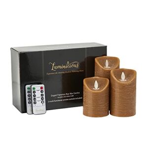 Flameless Candles Flickering LED | Battery Operated Electric Pillar Candle | Realistic Moving Flame Flicker with 2 Remote Controls & Timer | Real Wax Toffee Brown | Great Home Decor | Decorative Gift