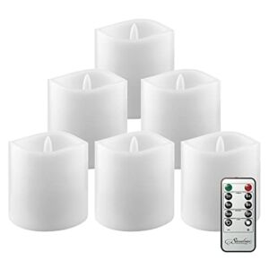 Stonebriar 6 Pack Real Wax 3×3 Flameless LED Pillar Candles with Remote and Timer