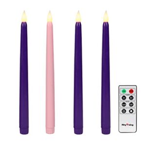 Rhytsing 10.8″ Advent Flameless Taper Candles with Timer, Battery Operated Christmas Led Candlestick, Smooth Wax Finish, Warm White LED, Remote & Batteries Included – Set of 4