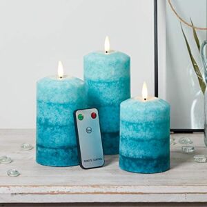 Lights4fun, Inc. Set of 3 TruGlow Gradient Blue Wax Flameless LED Battery Operated Pillar Candles with Remote Control
