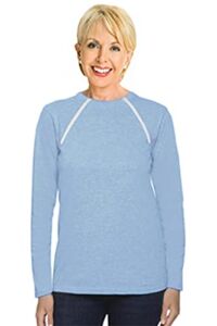 ComfyChemo® CHEMOWEAR : Women’s Long Sleeve Chemotherapy Port Zipper Shirts (Large, Blue)