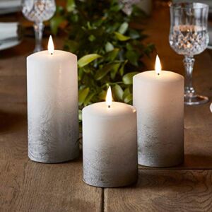 Lights4fun, Inc. Set of 3 TruGlow Gray Ombre Wax Flameless LED Battery Operated Pillar Candles with Remote Control