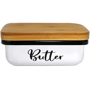 Home Acre Designs Butter Dish with Lid for Countertop – Unbreakable Metal Container & Covered Mess-Free Butter Keeper – Large Vintage Farmhouse Style Dishes