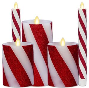 Luminara Classic Candy Cane Holiday Collection Flameless Candles, Real Wax LED Pillars and Taper Candlesticks, Timer, Remote Ready
