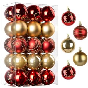 Alupssuc 30pcs Christmas Balls Ornaments Set, Shatterproof Decorative for Xmas Tree Decor Holiday Wedding Party Home Decoration Hooks Included, Red & Gold( 2.36-Inch)