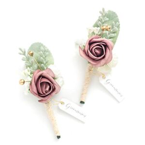 Ling’s Moment Dusty Rose Boutonniere for Men Wedding with Pins,Set of 2,Groom and Groomsmen Boutonniere for Wedding Ceremony Anniversary,Formal Dinner Party and Vintage Wedding,Prom Flowers