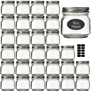Rainforce Mason Jars 8 oz 30 Pack- Small Mason Jars With Silver Lids -1/4 Quart Canning Jars| Storage Pickling Jars For Jelly, Jam, Honey, Pickles – Spice Glass Jars – With Free 30 Chalkboard Labels