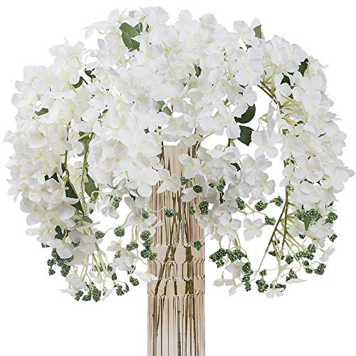 JARELING 6pcs Artificial Silk Hydrangea Flowers Long Stems Fake Flowers for Tall Vase Wedding Vine Hanging Garlands Flower for Home Office Arch Party Decoration(White) | The Storepaperoomates Retail Market - Fast Affordable Shopping