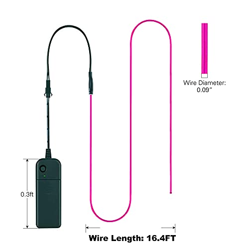 EL Wire Pink, MaxLax 16.4ft/5m Portable Battery Pack Neon Lights Strip 360° Cuttable Glowing Rope Lights for Parties, Halloween, DIY Decoration | The Storepaperoomates Retail Market - Fast Affordable Shopping