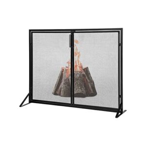 ARTETHYS Upgrade Fireplace Screen with 2 Magnetic Wrought Iron Mesh Doors – 38 x 31 in Free Standing Spark Guard Fireplace Cover/ Grate – Black