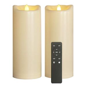 2 Pack 4’’ x 10’’ Outdoor Led Flameless Candles Battery Operated Flickering Pillar Candles with Timer/Remote,Large Decorative Electric Lights for Living Room,Garden,Patio,Home,Birthday,Wedding,Ivory