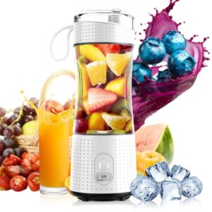 Portable Blender for Shakes and Smoothies, Lahuko Personal Blender for Fresh Juice with 6 Stainless Steel Blades, 13 Oz Mini USB Smoothie Blender for Travel, Home, Gym, Office, Car (White)