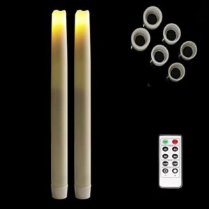 12 Inches Dripless Led Taper Candles with Timer Function, Flameless Real Wax Electric Candle, Battery Operated for Christmas and Thanksgiving, Pack of 2 (Ivory)