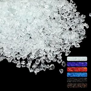 1.5 LB Glass Gravel Stone 3-6 mm Glitter Gravel Stone Luster Reflective Tempered Fire Glass Crushed Glass for Fire Pit Crafts Vase Fish Bowl Garden Decor (Transparent)