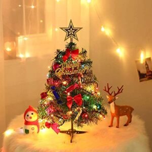 24″/60cm Tabletop Xmas Tree, Artificial Mini Christmas Pine Tree with LED String Lights & Ornaments