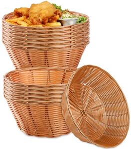 Yesland 12 Pack Plastic Round Basket Small Gift Baskets – 7 Inch Woven Bread Roll and Food Serving Baskets – Food Storage Basket Bin for Kitchen, Restaurant, Centerpiece Display, Christmas Gifts