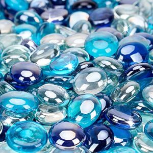 Stanbroil 10-Pound Blended Fire Glass Beads – 1/2 inch Fire Glass Drops Blended Cobalt Blue, Crystal Ice, Caribbean Blue Luster for Indoor and Outdoor Gas Fire Pits and Fireplaces