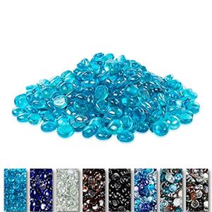 GRISUN 10 Pound Caribbean Blue Fire Glass Beads for Fire Pit – 1/2 inch Reflective Round Glass, Decorative for Natural or Propane Fireplace, Fire Table, Fish Tank, Vase Fillers and Landscaping