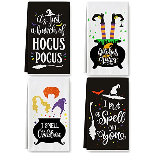 AnyDesign Halloween Kitchen Towel White Black Hocus Pocus Tea Towel 18 x 28 Inch Witches Theme Hand Drying Cloth Washable Decorative Dishcloth for Home Kitchen Bathroom Cooking, 4 Pack | The Storepaperoomates Retail Market - Fast Affordable Shopping