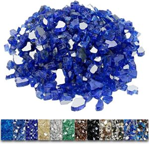 Grisun Cobalt Blue Fire Glass for Fire Pit – 1/2 Inch High Luster Reflective Tempered Glass Rocks for Natural or Propane Fireplace, Safe for Outdoors and Indoors Firepit Glass, 10 Pounds