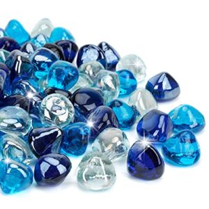 Mr. Fireglass 10 Pounds Blended Fire Glass Diamonds for Fireplace Fire Pit & Lanscaping – 1 inch High Luster Fire Rocks with Mixed Colors (Cobalt Blue++Crystal Ice+Caribbean Blue)