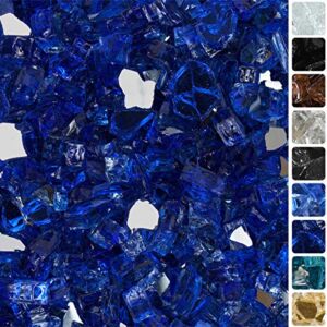 Celestial Fire Glass High Luster, 1/2″ Reflective Tempered Fire Glass in Meridian Blue | 10 Pound Jar