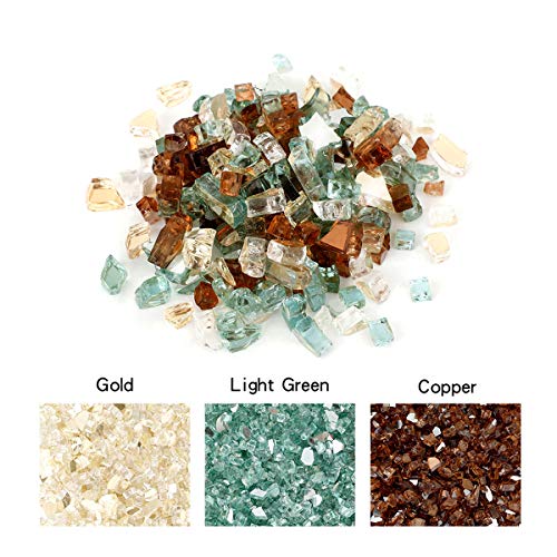 Skyflame 10-Pound Blended Fire Glass for Fire Pit Fireplace Landscaping – 1/4 Inch Reflective Tempered Fireglass Gold, Light Green, Copper | The Storepaperoomates Retail Market - Fast Affordable Shopping