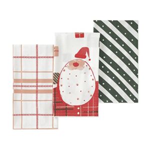 Folkulture Christmas Kitchen Towels with Hanging Loop, Set of 3 – 100% Cotton Christmas Dish Towels for Gifts, Christmas Tea Towels or Hand Towels, 20 x 26 Inches, (Happy Santa – Red and White)