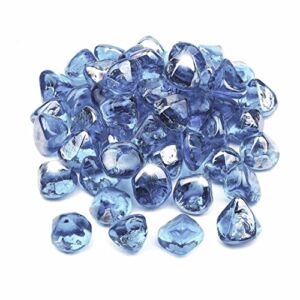 Li Decor 10 Pound Fire Glass Diamonds 1 Inch Fire Pit Glass Fire Glass Rocks for Gas Fireplace Margarita Azure Luster Blue